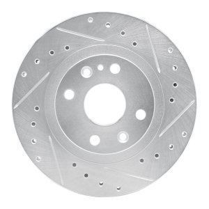 Mazda Protege Brake Rotor (1) - Front Right - R1 Concepts - Drilled & Slotted - Silver - `99-`03